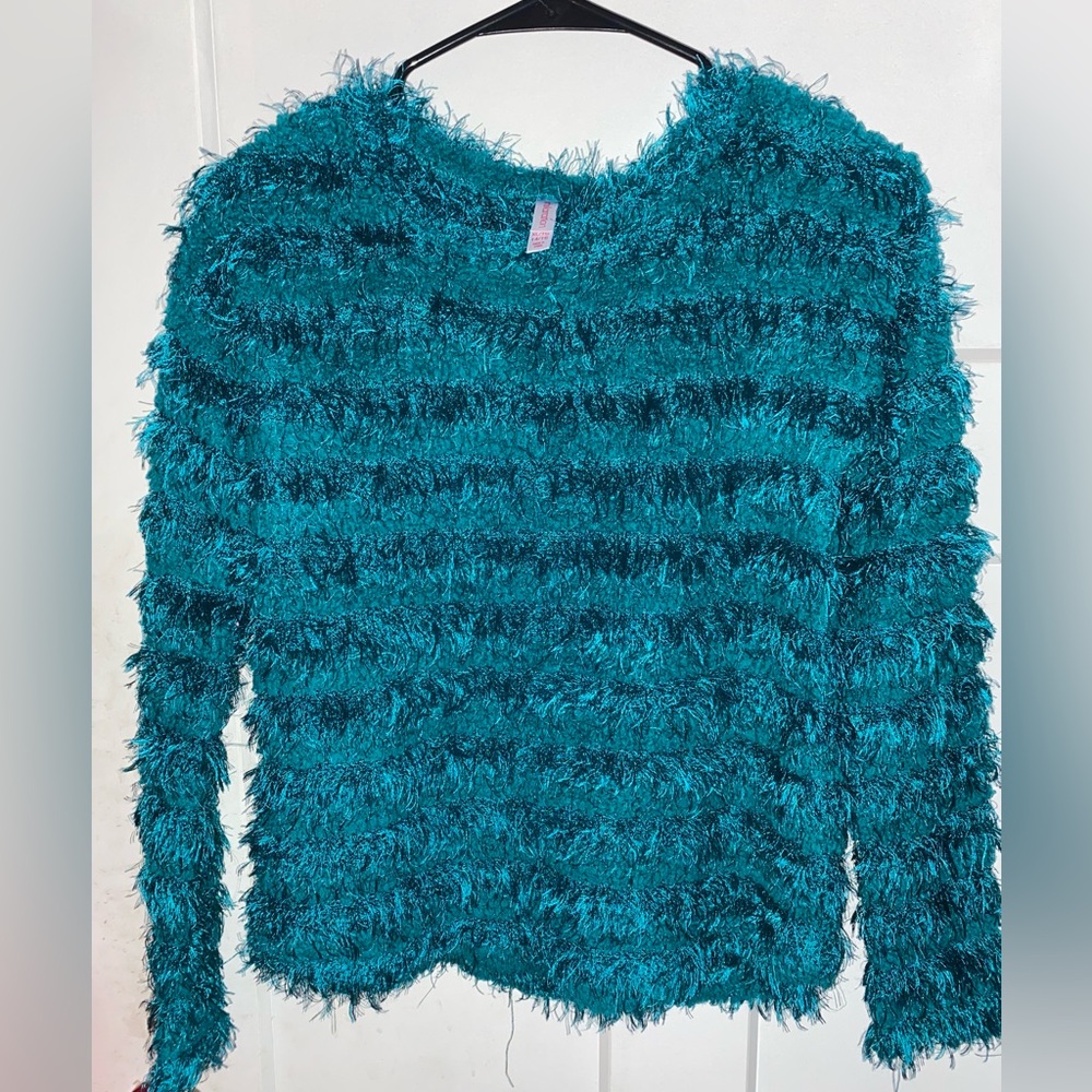 Kids teal fuzzy sweater, mid 2000s Target brand